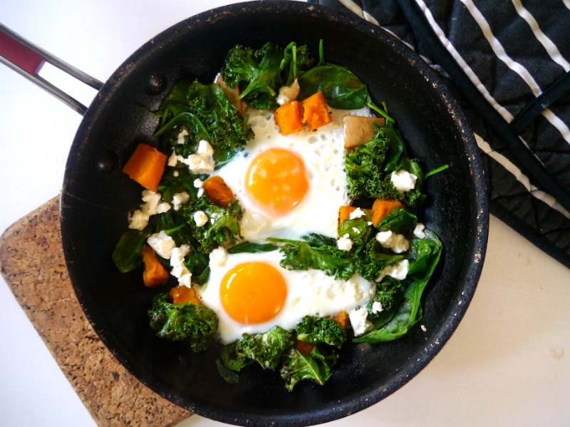 Pumpkin, Kale and Feta Eggs - a simple healthy one pan meal! Recipe via Nourish Everyday