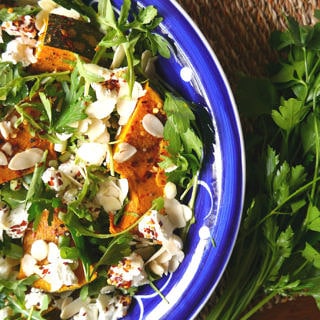 Roast Pumpkin and Goats Cheese Salad with Rocket and Chilli Flakes - Nourish Everyday
