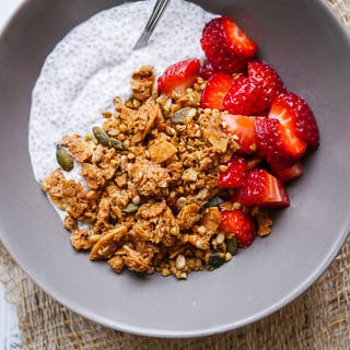 Healthy Cinnamon and Ginger Granola - gluten free and dairy free! Recipe by Nourish Everyday