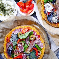 Paleo Pumpkin Pizza Crust (grain free, dairy free, gluten free, vegan option) - recipe by Nourish Everyday