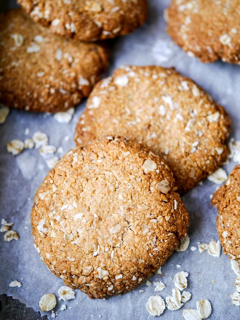 This easy buckwheat ANZAC biscuits recipe is wheat free, dairy free and nut free. A simple vegan biscuit with that classic combo of oats and coconut!