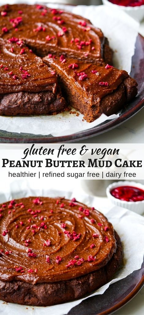 Healthy Peanut Butter Mud Cake (vegan, gluten free, grain free, dairy free, egg free) - recipe via Nourish Everyday
