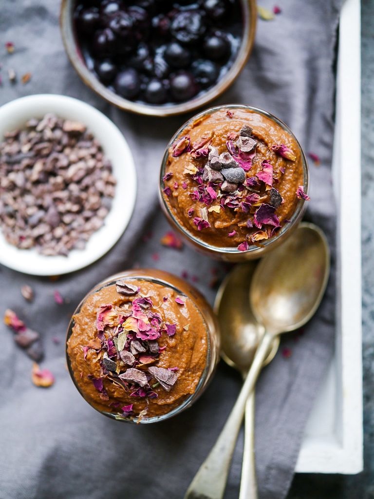 Sweet potato chocolate mousse. Dairy free, gluten free and vegan friendly, gently sweetened with a little unrefined sugar. A delicious real food dessert!