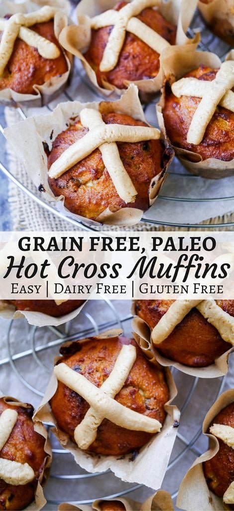 Have a healthy Easter with these grain free Paleo Hot Cross Muffins! Gluten free and dairy free, these are really easy to make and full of protein rich almond flour. Recipe by Nourish Everyday