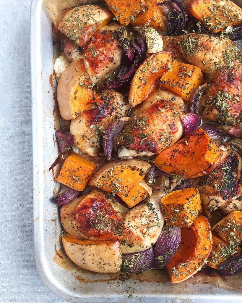 Roast Chicken with Pumpkin, Sage and Red Onion - Nourish Every Day