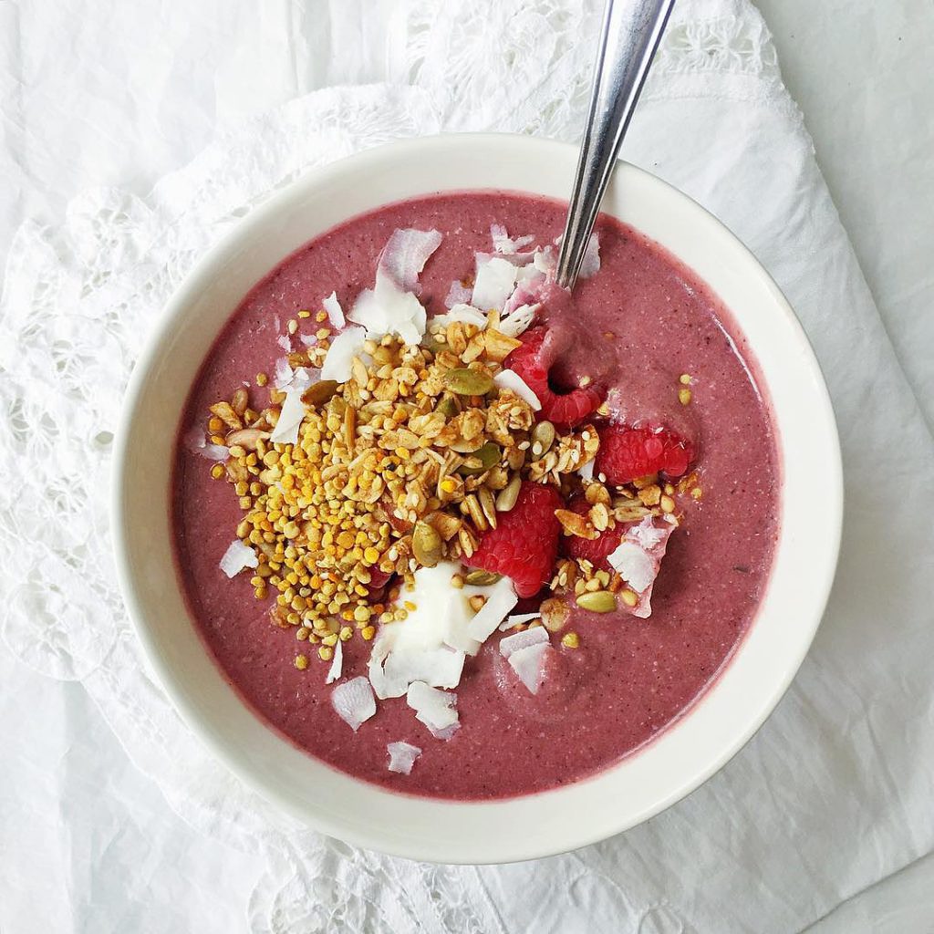 Raspberry and Cucumber Smoothie Bowl by Nourish Everyday