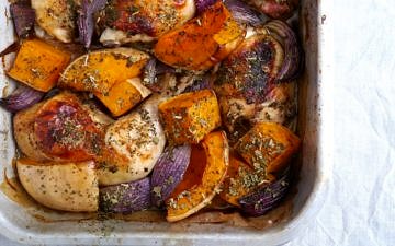 Tray baked roast chicken with pumpkin, sage and red onion is easy to prepare, healthy and delicious! A family friendly dinner; gluten free and dairy free. Recipe via wordpress-6440-15949-223058.cloudwaysapps.com