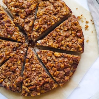 Spiced Walnut Crumb Cake - made with coconut flour and lightly sweetened with maple syrup and apple puree, a healthy twist on this delicious cake! | wordpress-6440-15949-223058.cloudwaysapps.com