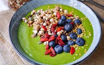 A low sugar green vegetable smoothie bowl made without fruit and packed with protein. It's surprisingly sweet and delicious! Dairy free, vegan, paleo. Recipe via wordpress-6440-15949-223058.cloudwaysapps.com