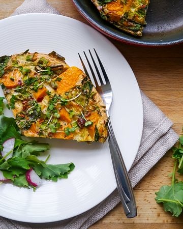 Oven Baked Pumpkin + Spring Onion Frittata | Nourish Everyday | This easy, healthy protein packed dish is perfect for breakfast, lunch or dinner!