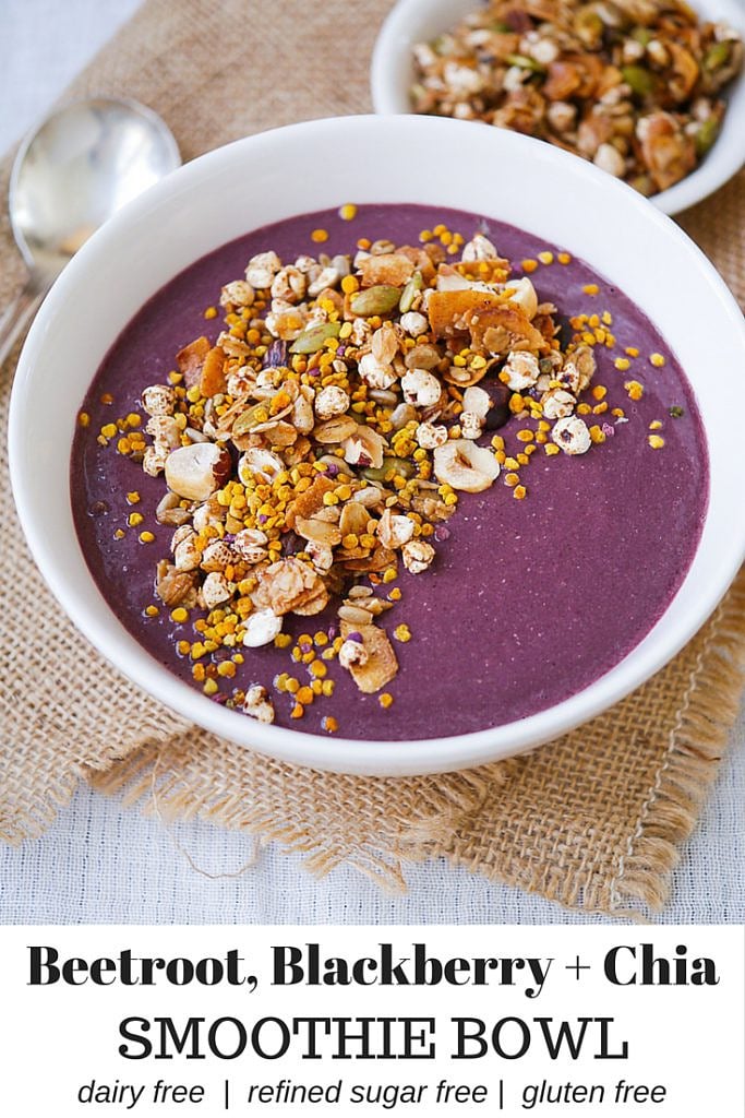 Beetroot Blackberry Chia Smoothie Bowl by Nourish Everyday