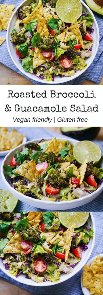 Roasted Broccoli and Guacamole Salad - all the creamy deliciousness of guacamole mixed with roasted broccoli and salad greens! (gluten free, dairy free, vegan friendly)