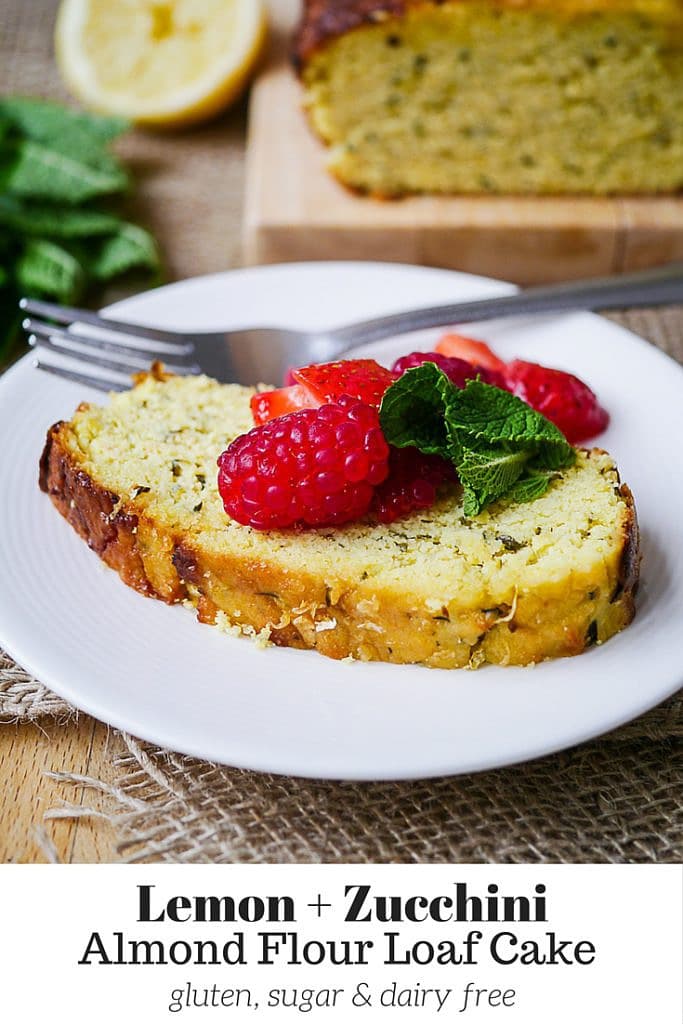 Almond Flour Lemon Zucchini Loaf Cake by Nourish Everyday - gluten free, dairy free and sugar free, this easy loaf cake is bursting with fresh lemon flavour and is deliciously sweet!