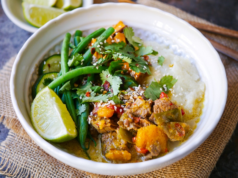 This slow cooker lamb pumpkin curry is bursting with flavour and so easy to prepare. Gluten free, sugar free, dairy free and paleo friendly!