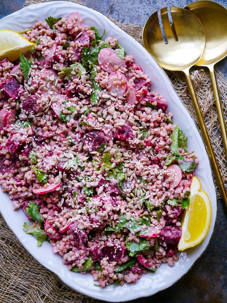 On the Blog: Tips for Eating Seasonally with Ceri Jones, Natural Chef. And a recipe for this gorgeous Pink Buckwheat Salad with Tahini Dressing! Via wordpress-6440-15949-223058.cloudwaysapps.com