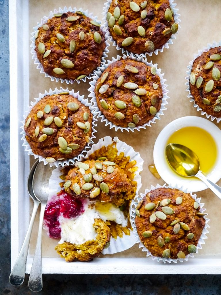 Gluten free oat and honey pumpkin muffins made with simple natural ingredients. Easy to make, the perfect healthy snack, nut free and dairy free too.