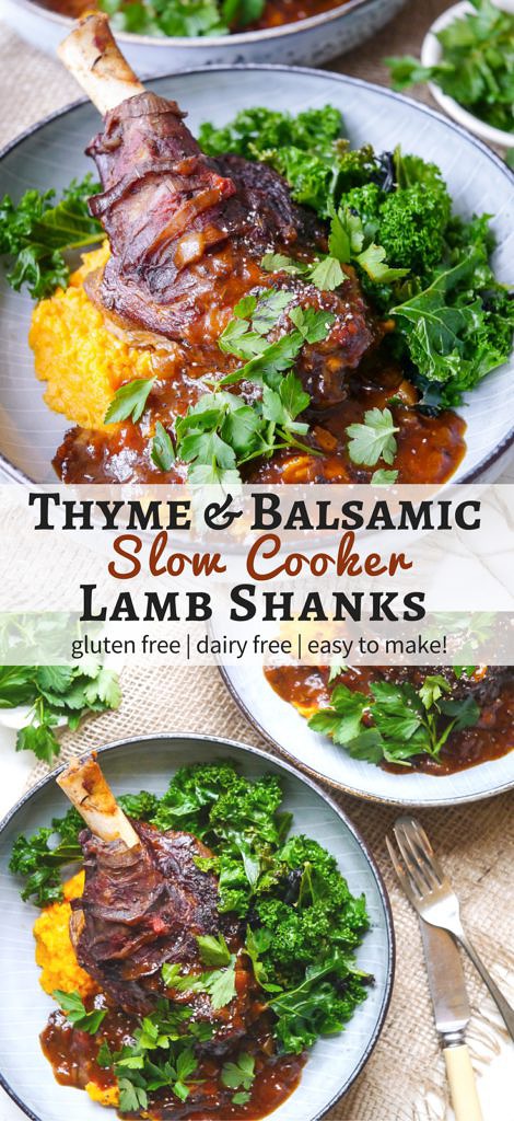 Balsamic slow cooker lamb shanks image, lamb shanks with sweet potato mash and kale