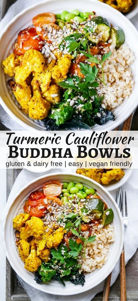 Roasted Turmeric Cauliflower Buddha Bowls (gluten free, dairy free, egg free, vegan friendly) - a healthy recipe by Nourish Everyday