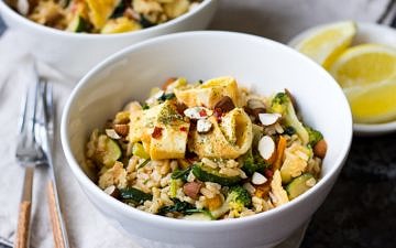 Miso Fried Rice with Egg and Greens is a healthy balanced meal that's super easy and super satisfying. Gluten free, dairy free but full of flavour! A great weeknight dinner.