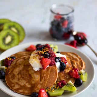 Vanilla Buckwheat Protein Pancakes are a delicious healthy breakfast to start the day. These easy pancakes are made with protein-rich buckwheat flour and protein powder to make you one satisfying breakfast! Gluten free and dairy free.