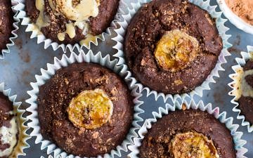Oat Carob Banana Muffins make a sweet healthier snack or afternoon tea time treat! This easy recipe combines wholegrain oats with buckwheat flour, carob and banana for tasty, nourishing, soft muffins.