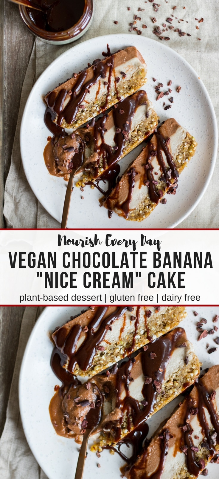 Vegan Chocolate Banana Nice Cream Cake pinterest graphic Nourish Every Day
