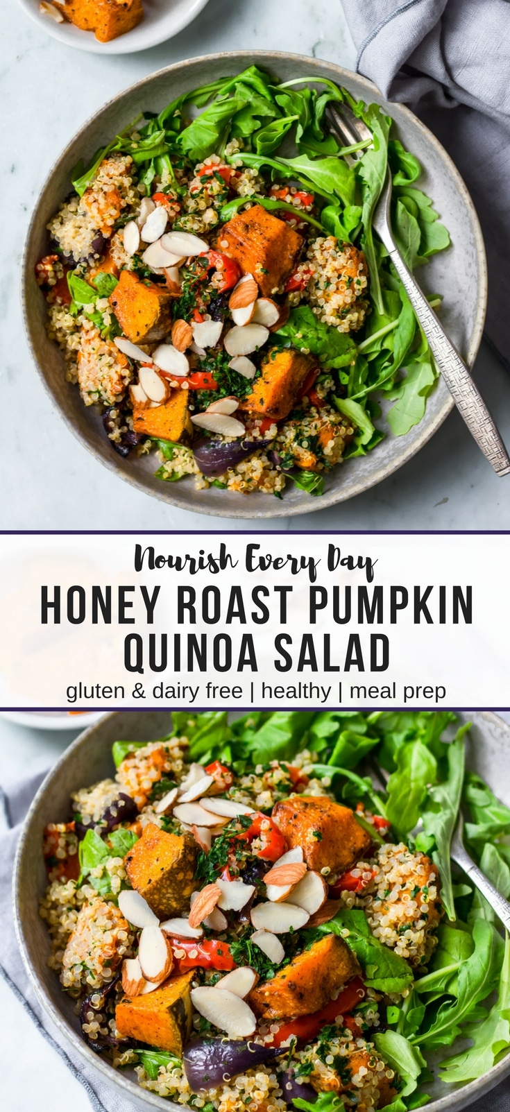 Honey roast pumpkin quinoa salad pinterest graphic