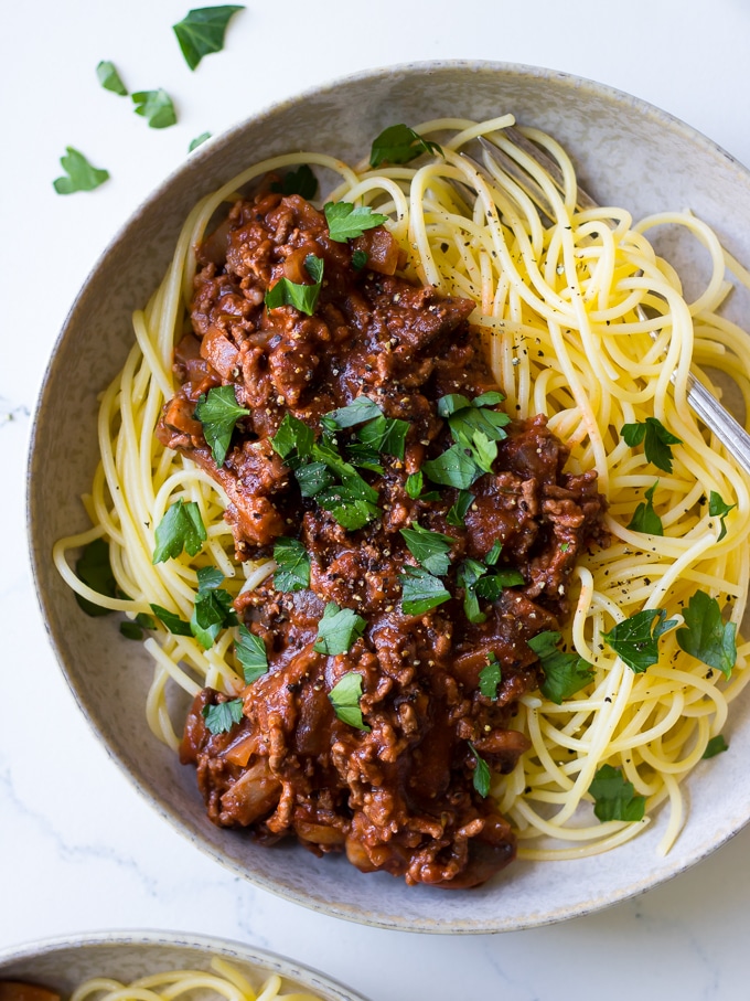 Red Wine Bolognese with Mushrooms - Nourish Every Day