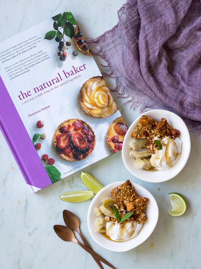 The Natural Baker by Henrietta Inman, baked bananas and buckwheat brittle