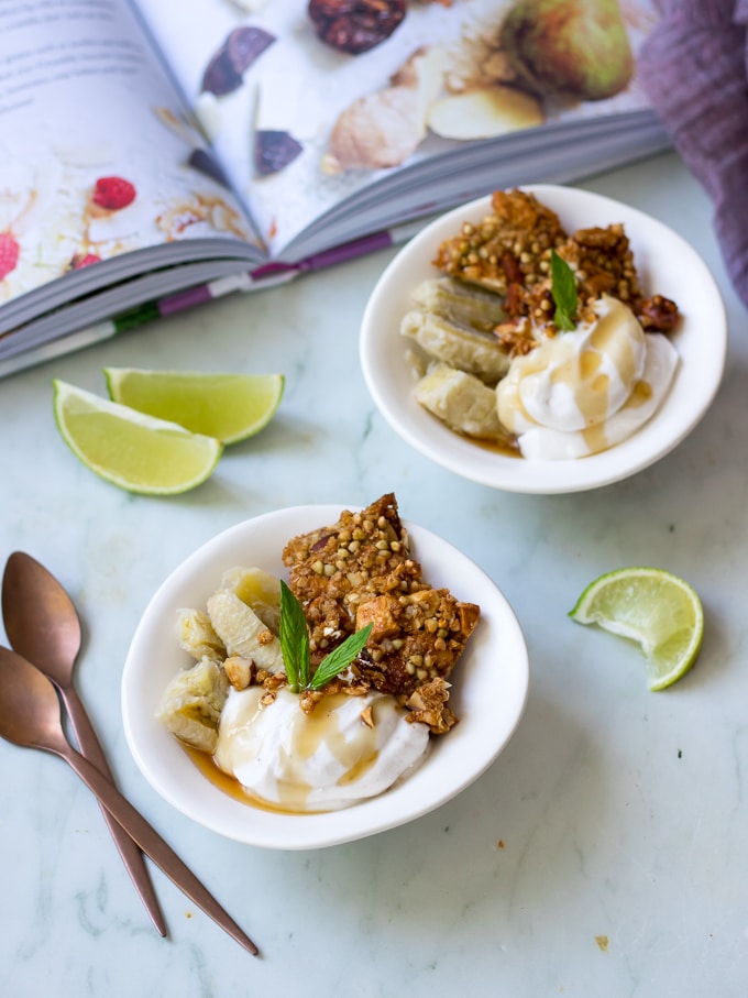 The Natural Baker by Henrietta Inman baked bananas and buckwheat brittle
