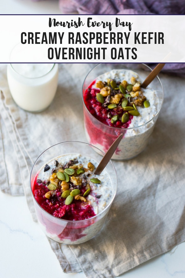 raspberry kefir overnight oats made with table of plenty kefir, nourish every day blog