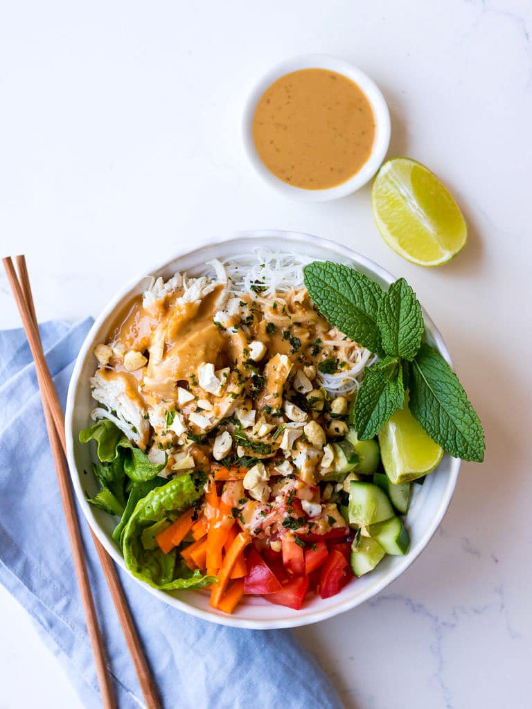 Vermicelli Noodle Bowls with Peanut Butter Sauce - Nourish Every Day