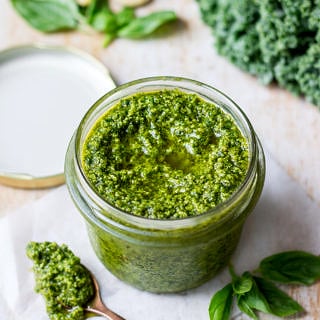 Vegan Cashew Kale Pesto side on jar shot