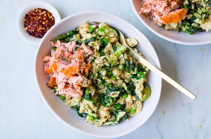 One Pot Creamy Greens Pasta recipe by Nourish Every Day