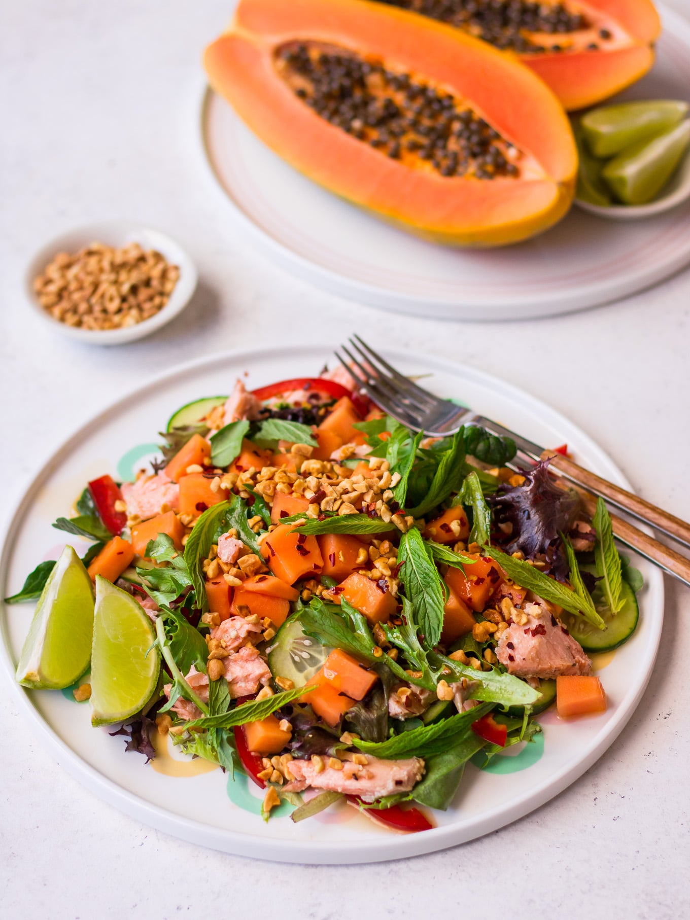 Salmon and Papaya Salad by Nourish Every Day, side shot