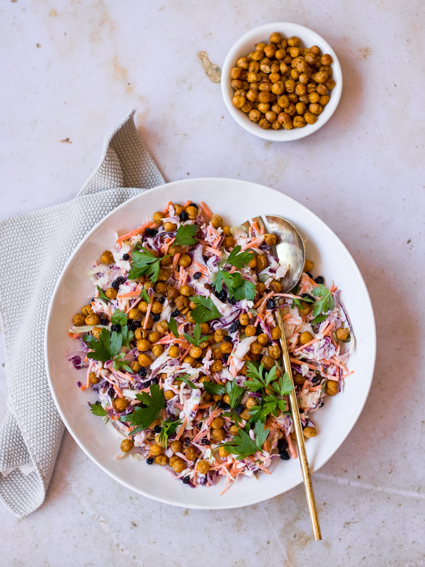 Yoghurt Coleslaw with Roasted Chickpeas a recipe by Nourish Every Day
