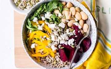 Buddha bowl with roasted beetroot and feta