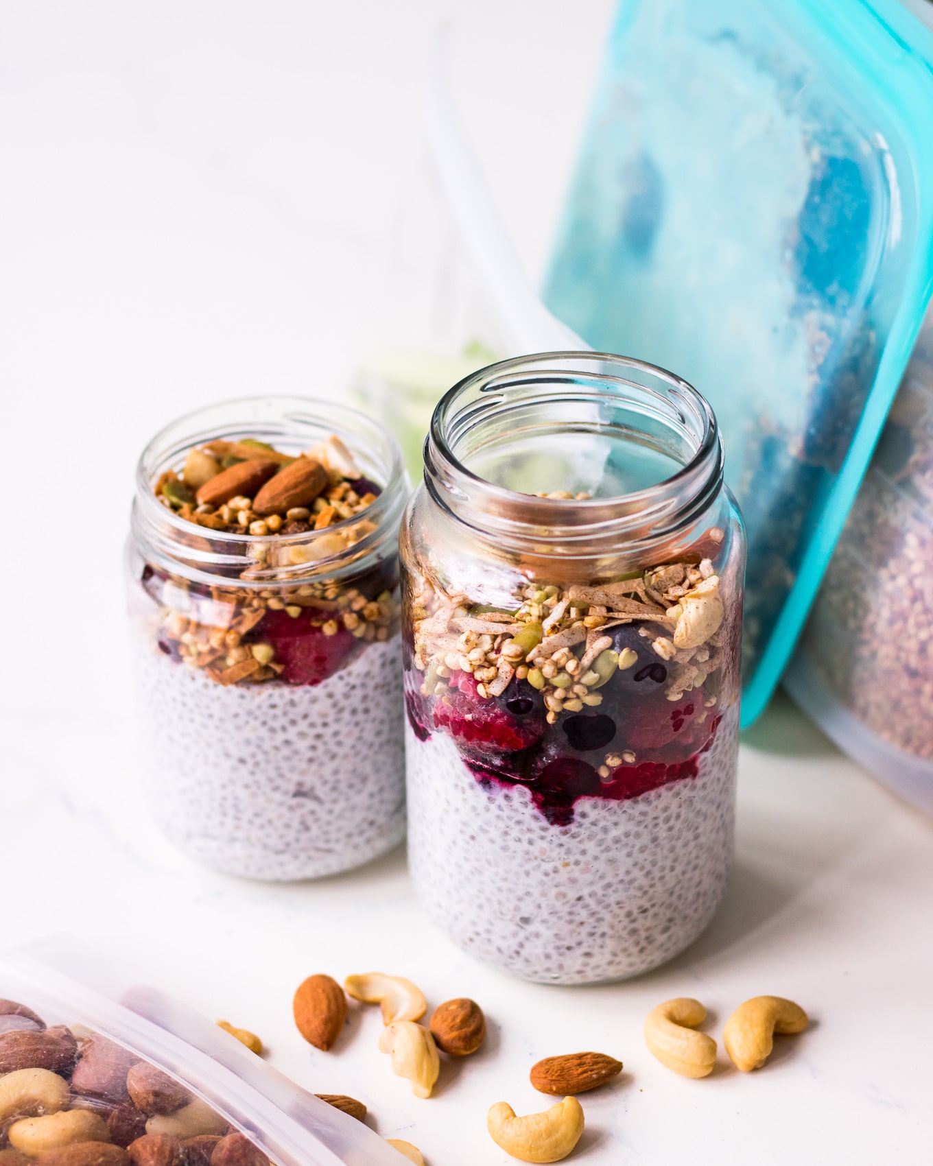 Breakfast chia pudding jars with Nourished Life reusable plastic products