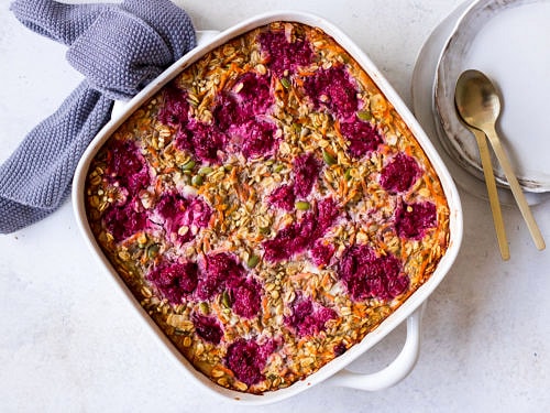 Carrot and Raspberry Baked Oats - Nourish Every Day