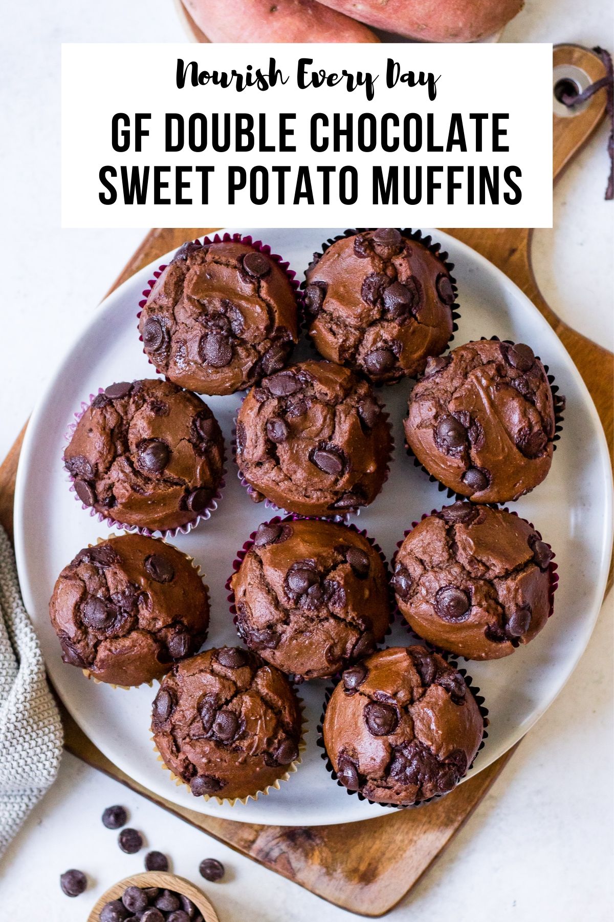 Double Chocolate Sweet Potato Muffins Recipe Pin