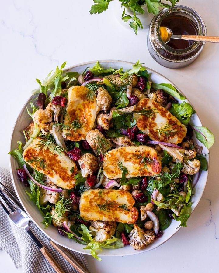 Roasted Cauliflower and Halloumi Salad - Nourish Every Day