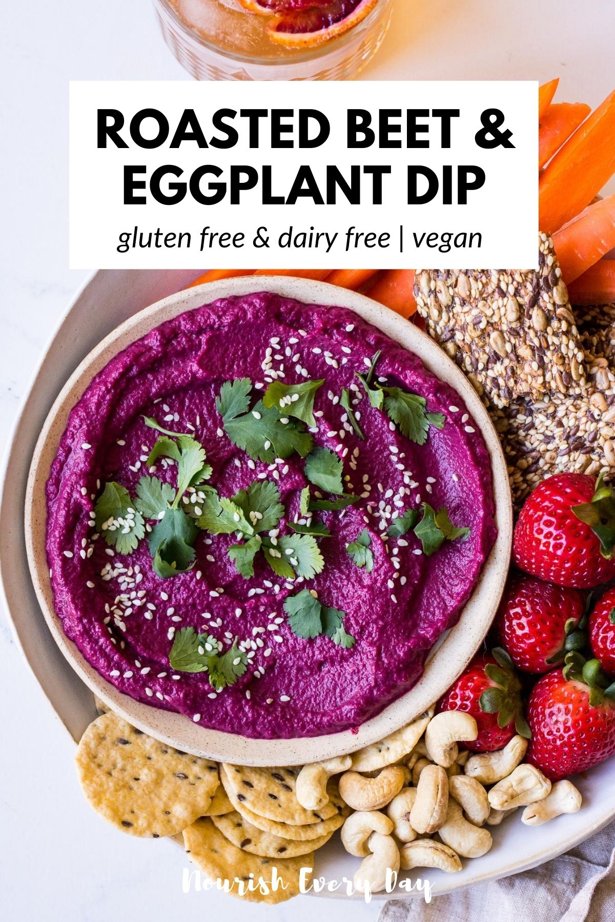 Recipe Pin for Roasted Beet and Eggplant Dip by Nourish Every Day