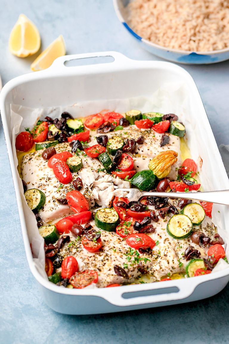 Simple Mediterranean Fish Tray Bake with Vegetables Nourish Every Day