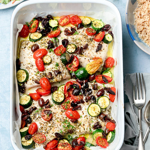Simple Mediterranean Fish Tray Bake with Vegetables - Nourish Every Day