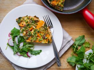 Oven Baked Pumpkin + Spring Onion Frittata | Nourish Everyday | This easy, healthy protein packed dish is perfect for breakfast, lunch or dinner!