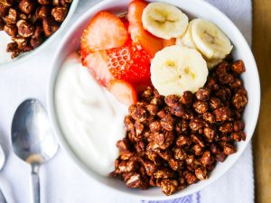 Crispy Chocolate Puffed Buckwheat Cereal - easy healthy Coco Pops! Naturally sweetened and nothing artificial. Gluten free, dairy free, and a vegan option. Recipe via nourisheveryday.com