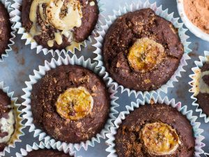 Oat Carob Banana Muffins make a sweet healthier snack or afternoon tea time treat! This easy recipe combines wholegrain oats with buckwheat flour, carob and banana for tasty, nourishing, soft muffins.