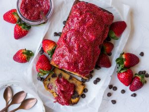 Gluten free Choc Chip Strawberry Cake Recipe by Nourish Every Day Blog